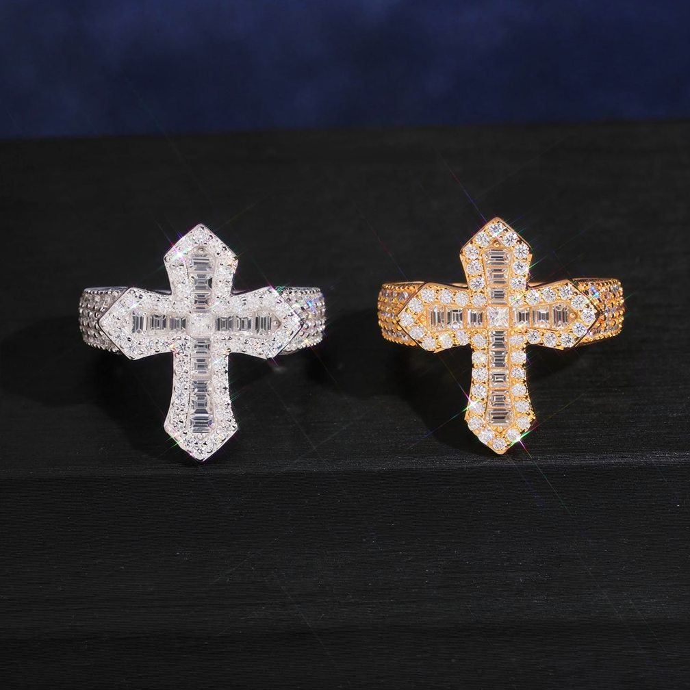 Unisex Baguette Moissanite Cross Ring