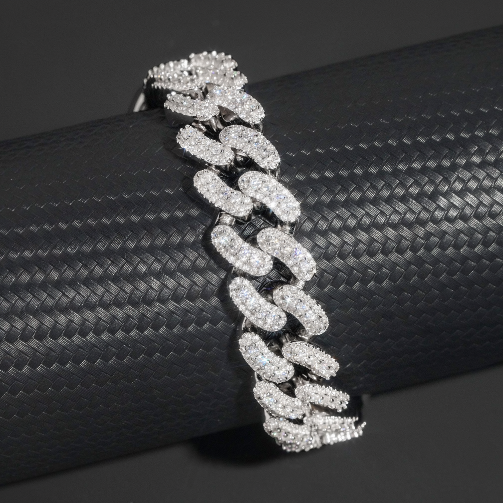 15mm width brass zircon miami cuban bracelet cuban chain