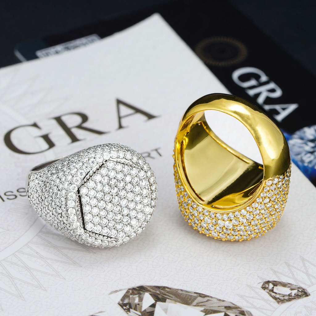 Luxury New Designs 925 Sterling Silver Hip Hop Men Moissanite Ring