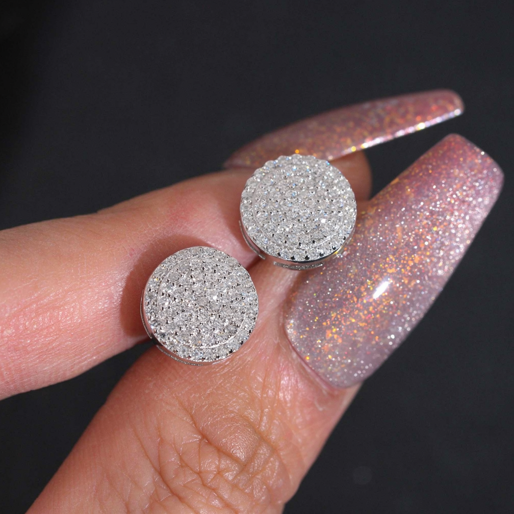 Hip Hop Iced Out Round Moissanite Earrings
