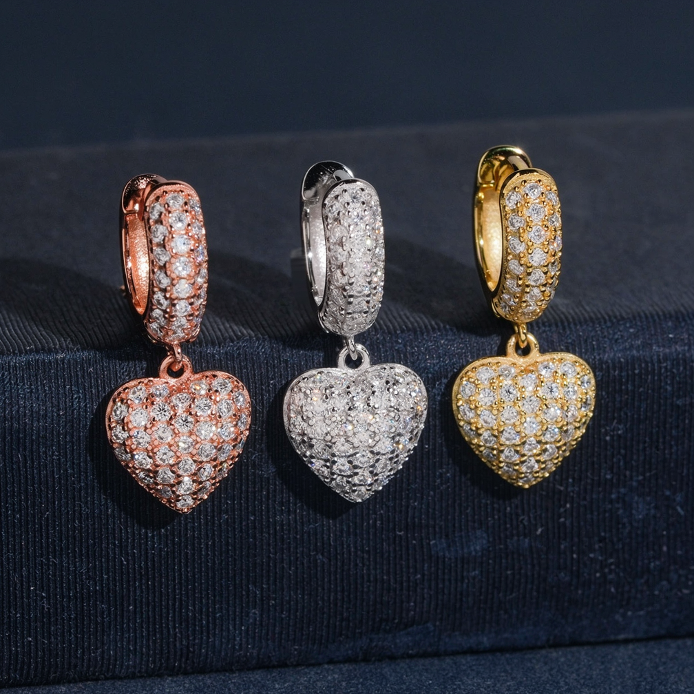 Zuanfa Moissanite Heart Drop Earrings