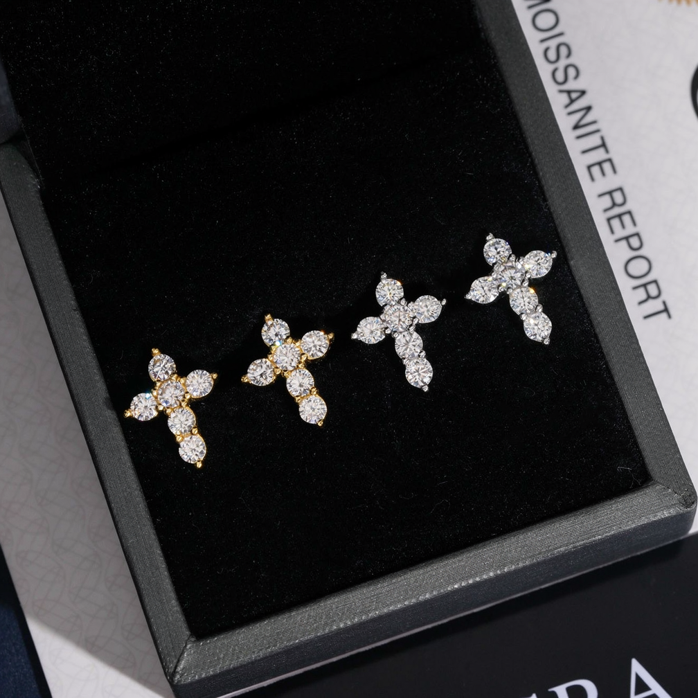 Hip Hop Style Moissanite Cross Earrings