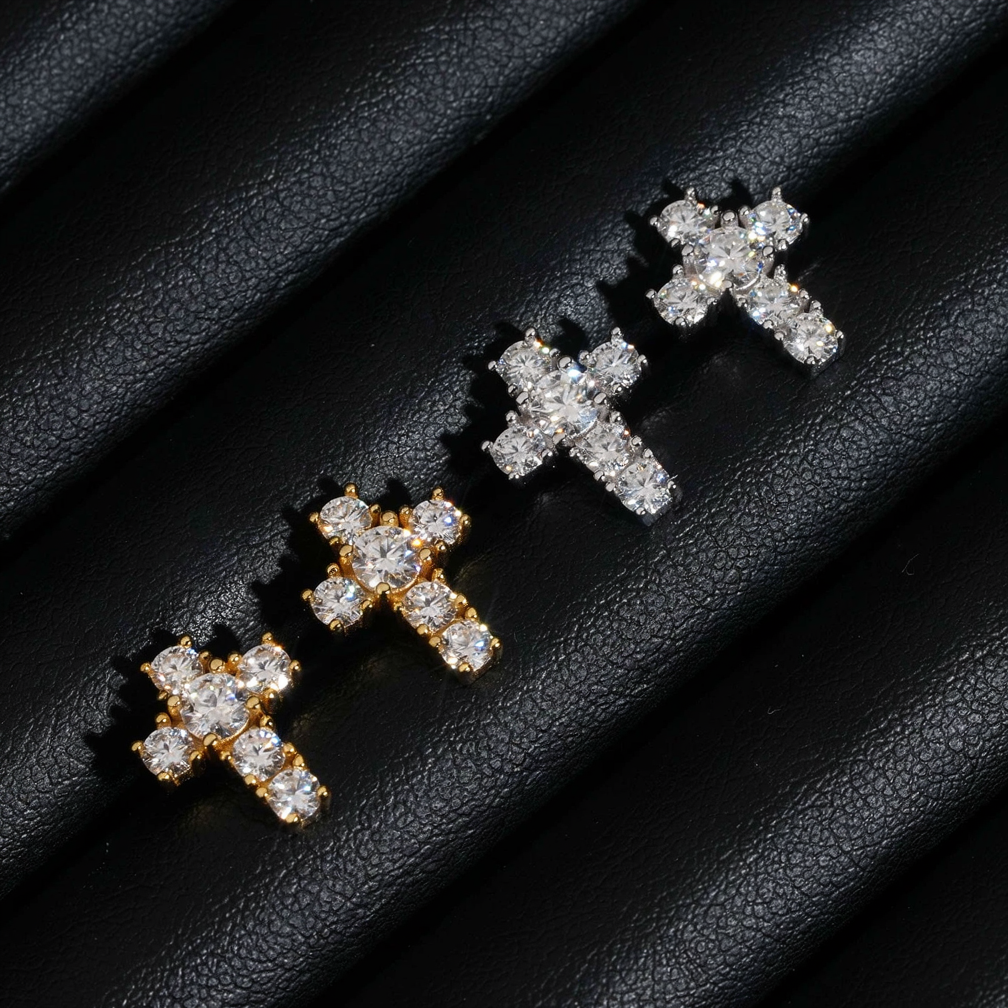 Zuanfa Religious Hip Hop Moissanite Cross Earrings