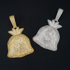 Hip Hop Dollar Money Bag Moissanite Pendant 18k Gold