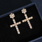 Iced Out Cross Mens Moissanite Earrings