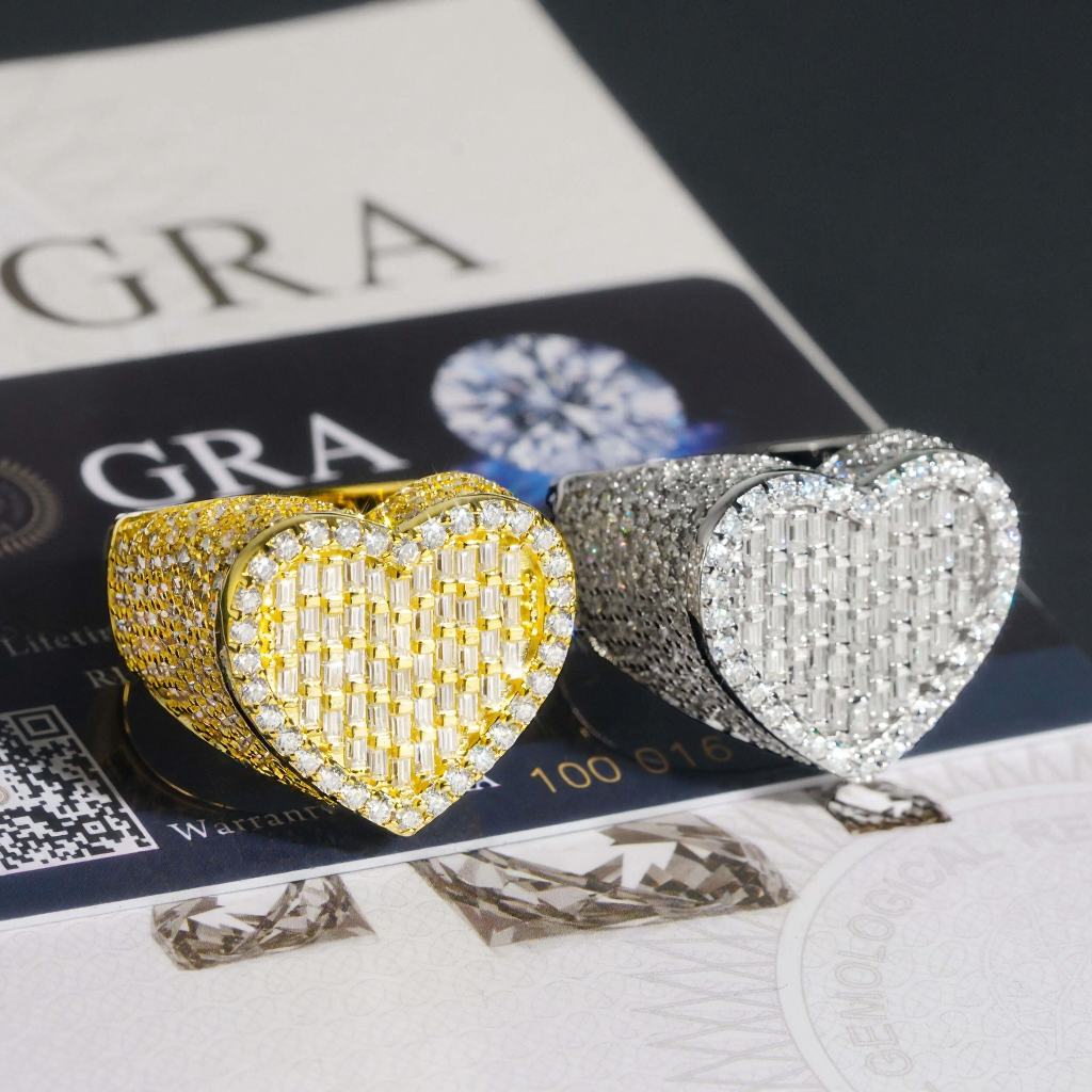 Heart Shape Baguette Diamond Moissanite Ring