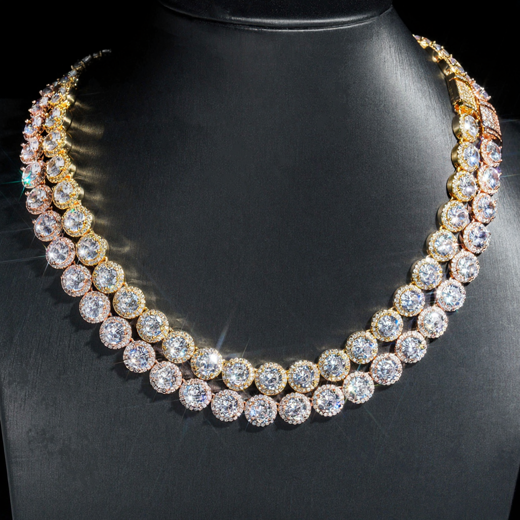 Big Round Diamond 18k Gold Plated Cuban Link Chain