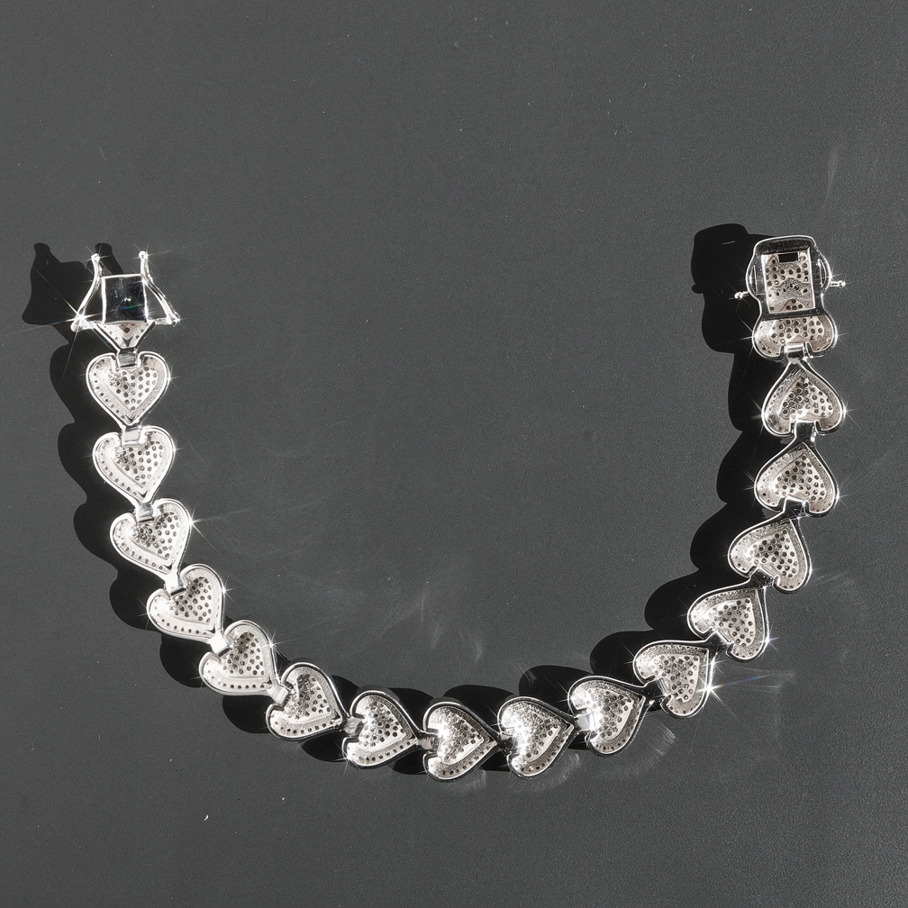 Heart Shape 13mm 925 Sterling Silver Iced Out Moissanite Cuban Link Bracelet