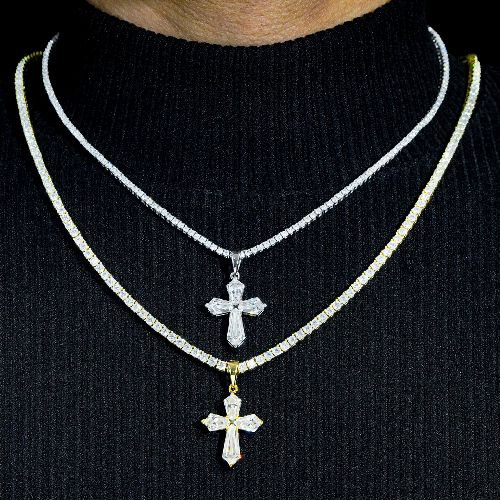 Fancy Shape Cross Moissanite Pendant 18k Gold