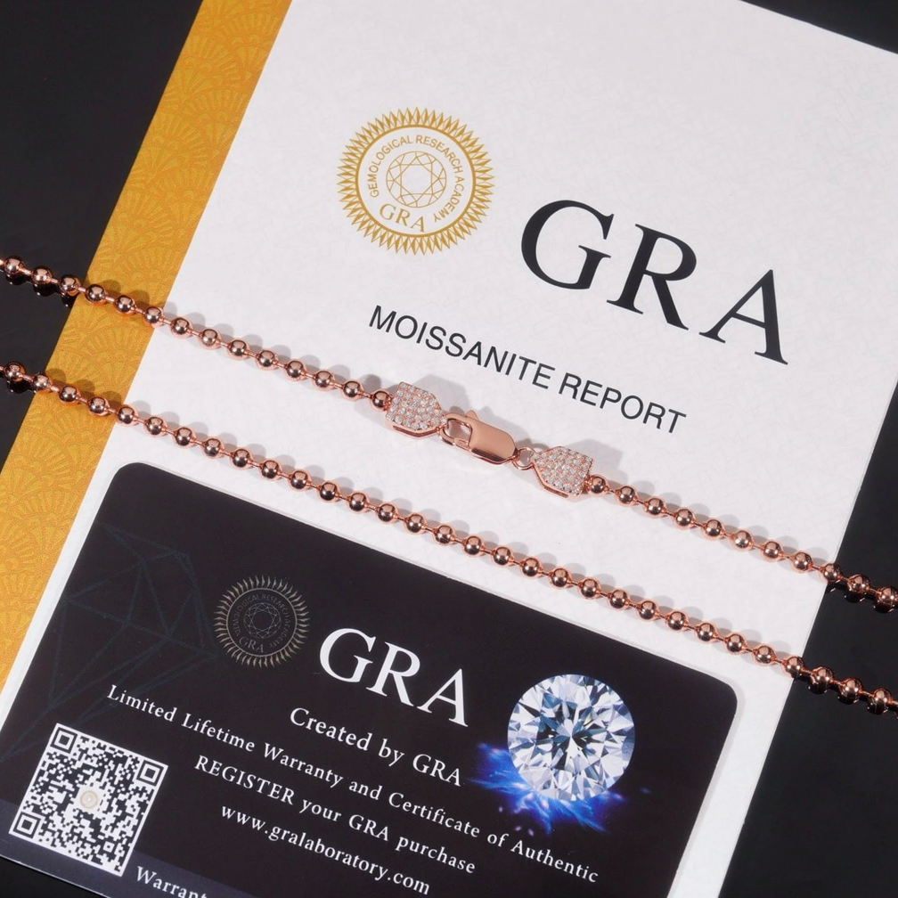 Moissanite Lock 3mm Bead Chain Necklace