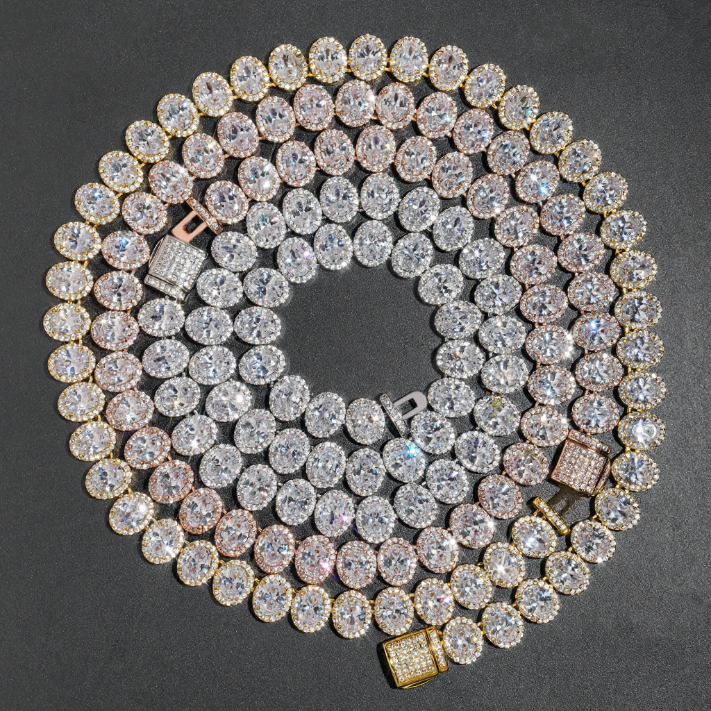 Luxury Oval Diamond 18k Gold Plated Cuban Link Chain
