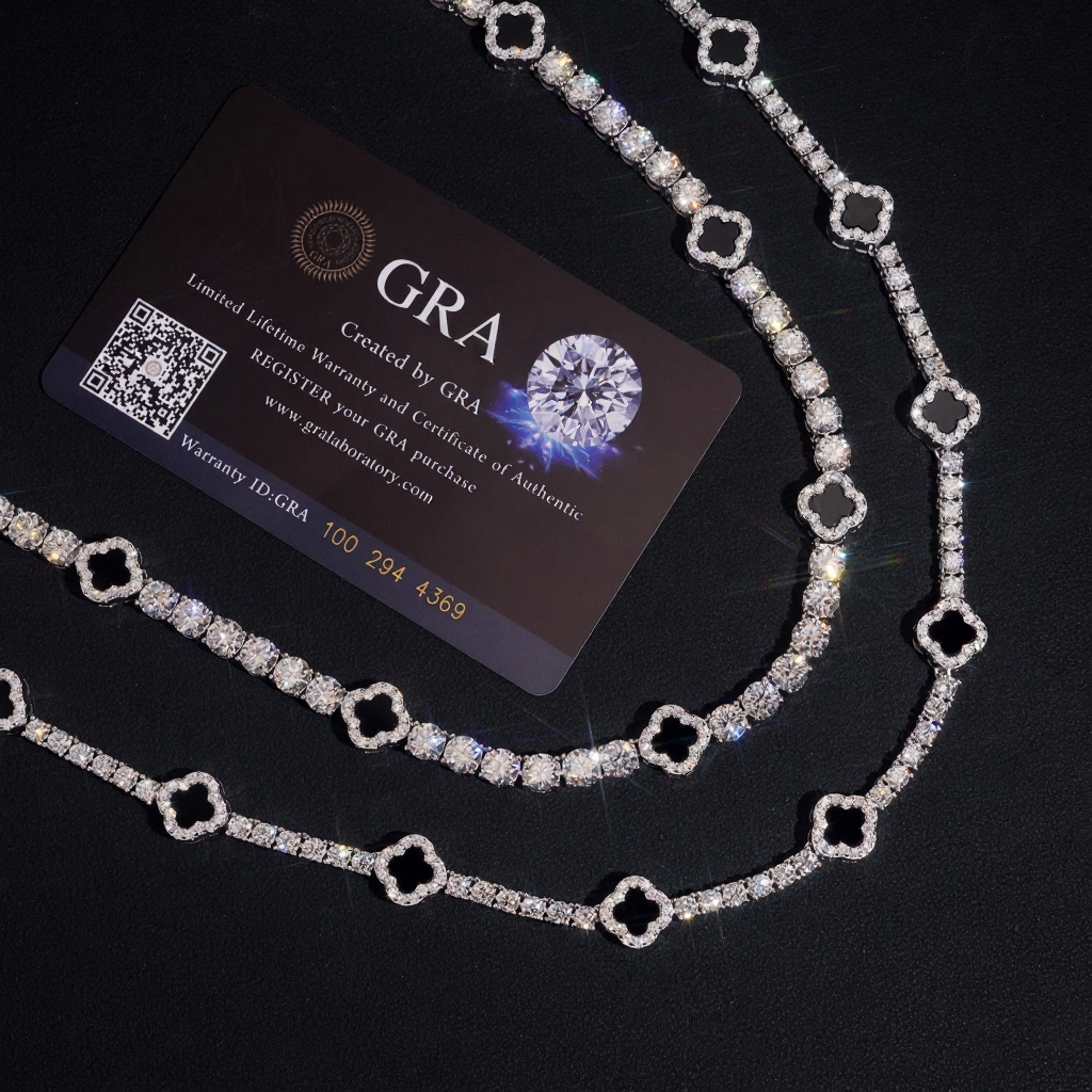 Black Clover Moissanite Tennis Chain