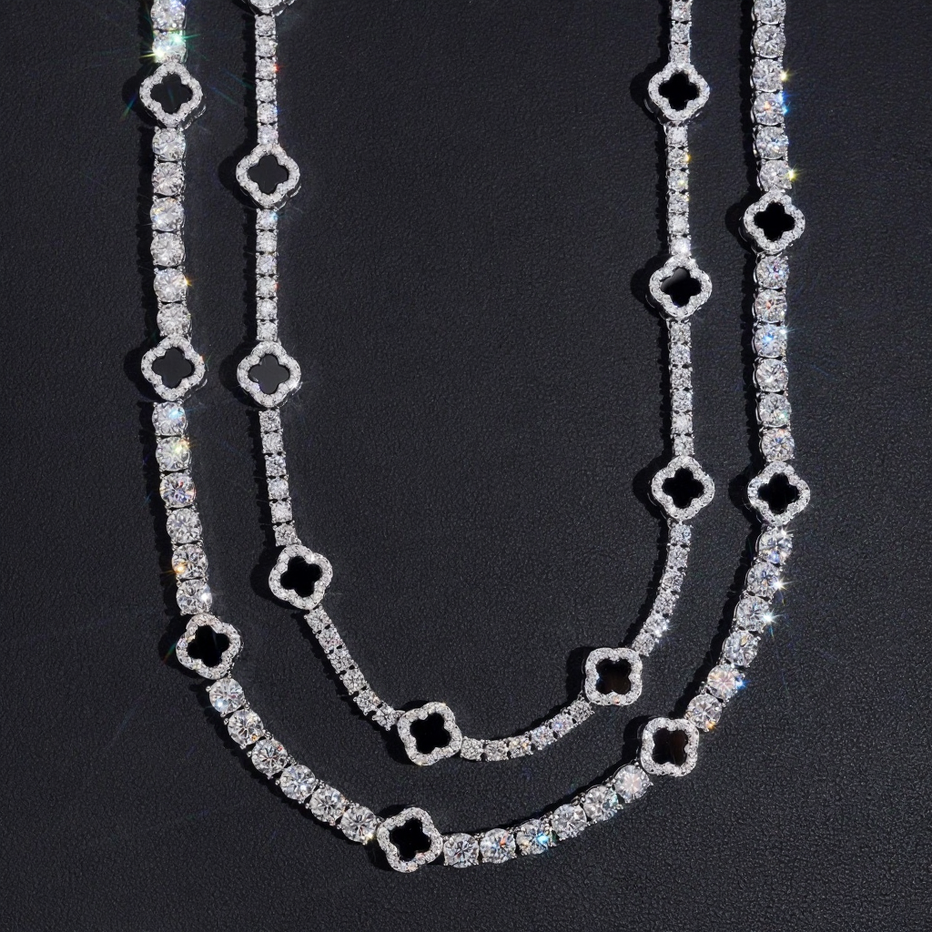 Black Clover Moissanite Tennis Chain