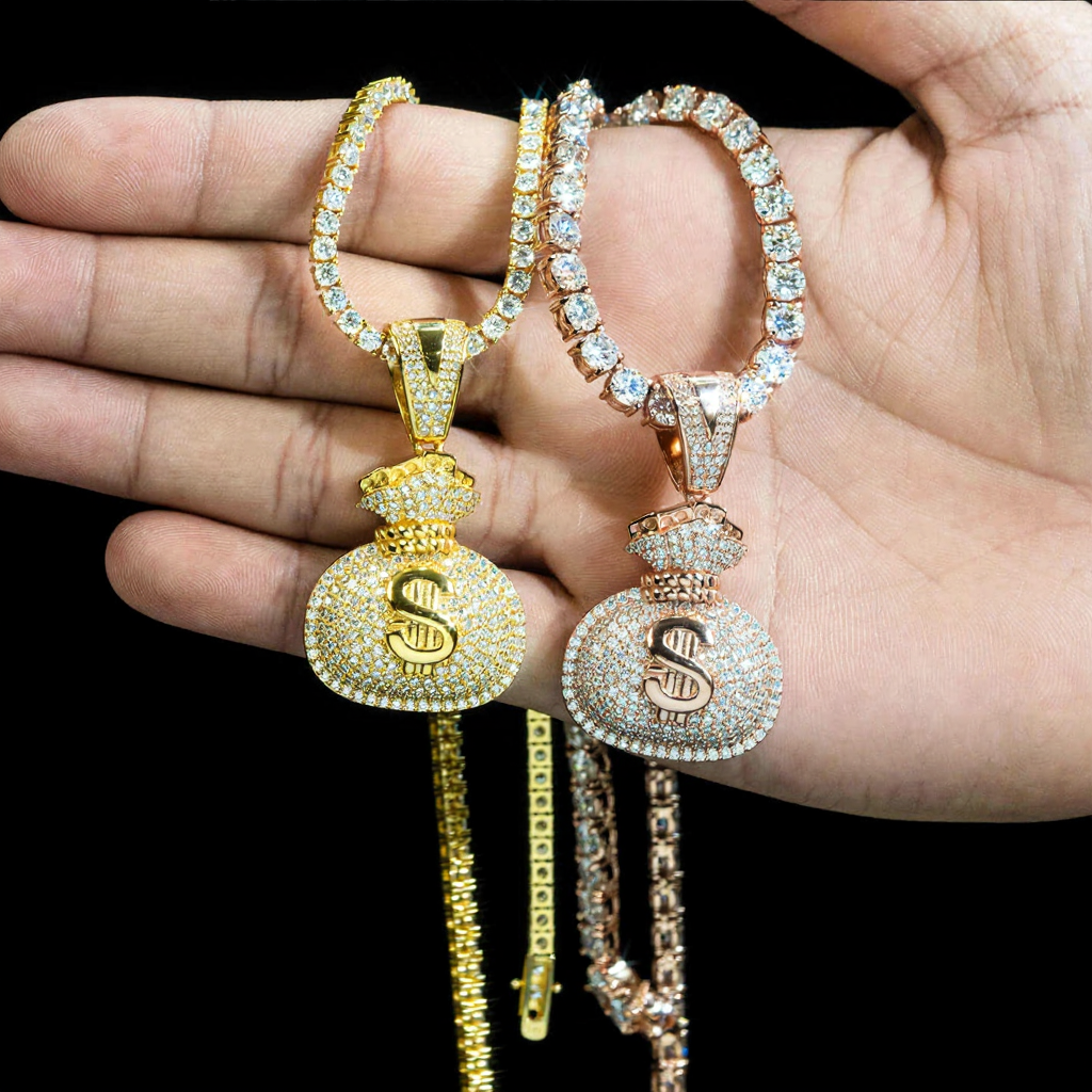 Top Quality Money Bag Moissanite Pendant 18k Gold