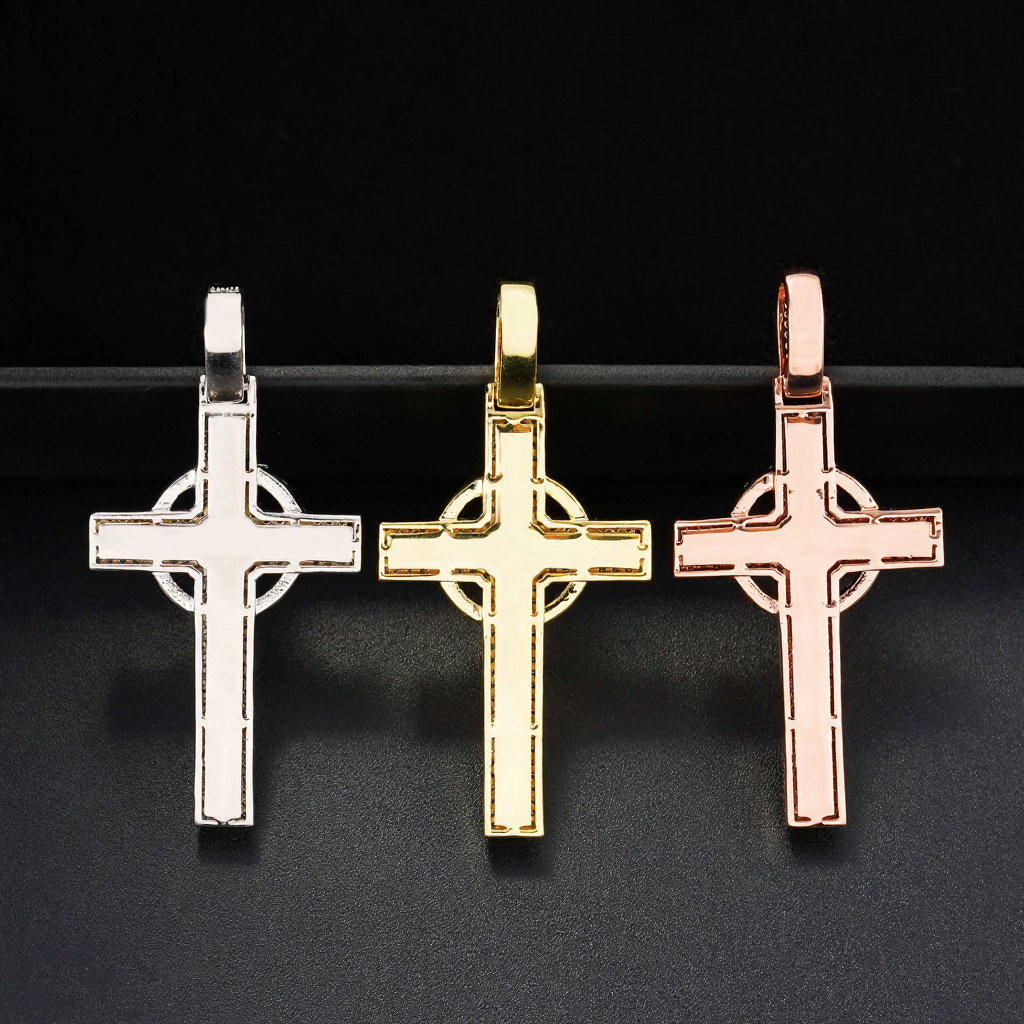 Cross Moissanite Diamond 18k Gold Plated Pendant