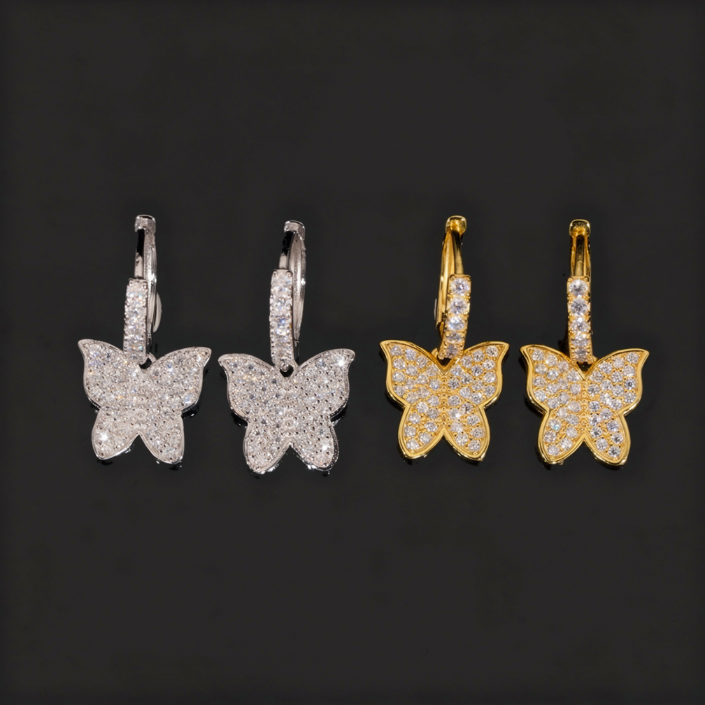 Fashion Butterfly Moissanite Hoop Earrings