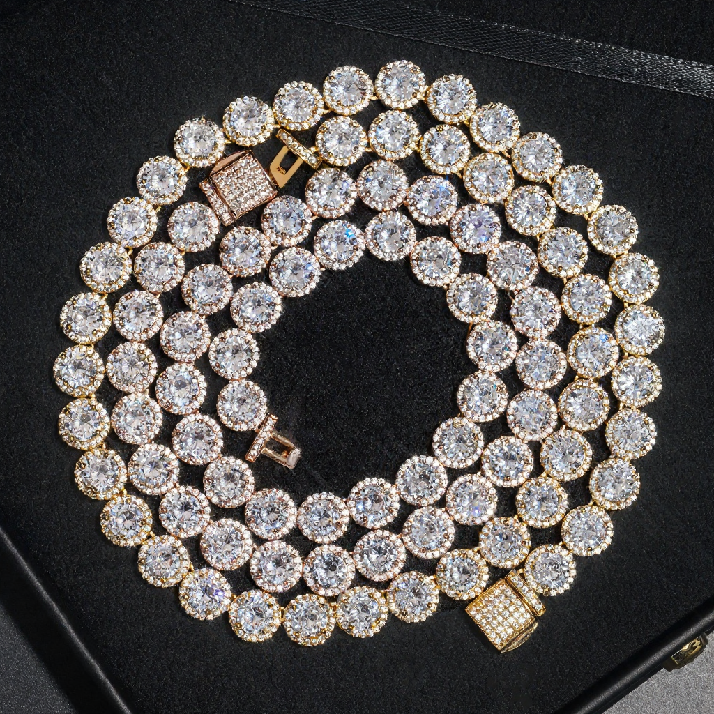 Big Round Diamond 18k Gold Plated Cuban Link Chain