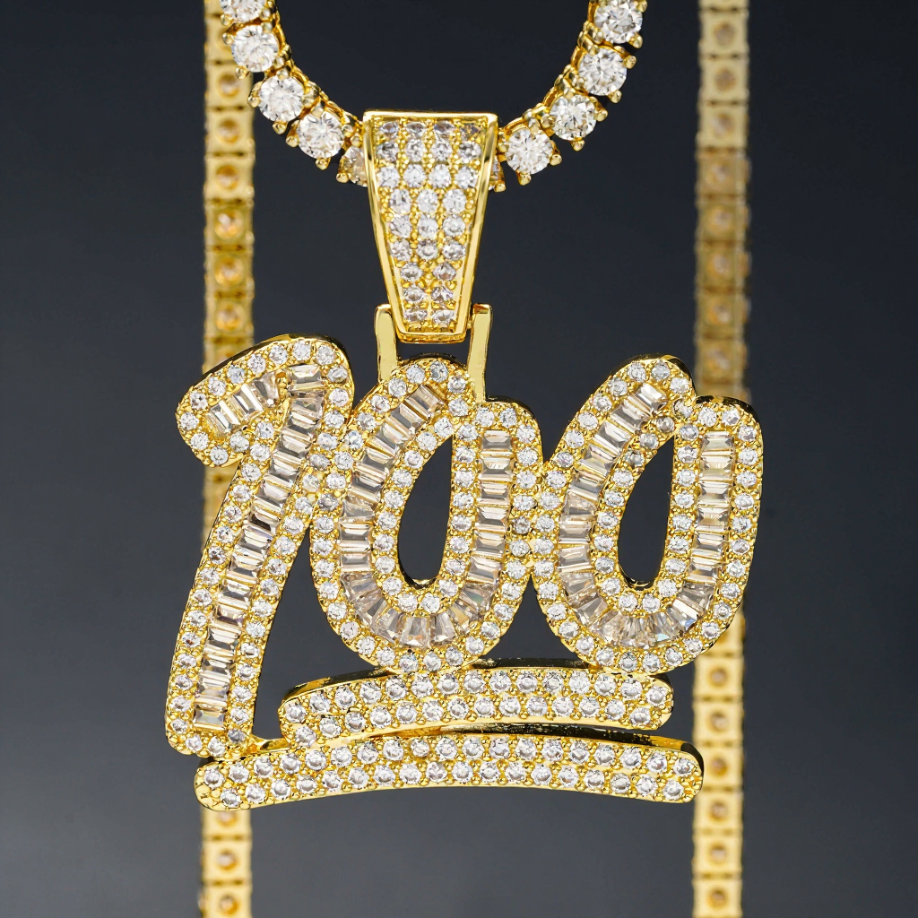 100% Baguette Moissanite 18k Gold Plated Pendant
