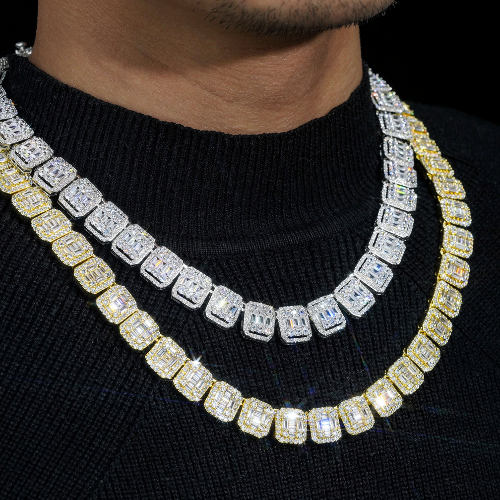 New Design Fashion 13mm Baguette CZ Diamond Cluster Tennis Chain