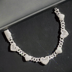 Popular Thin 8mm Baguette Heart 925 Silver Moissanite Diamond Cuban Bracelet