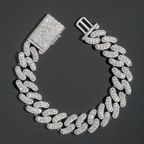 15mm Three Rows Diamond Cuban Link Bracelet