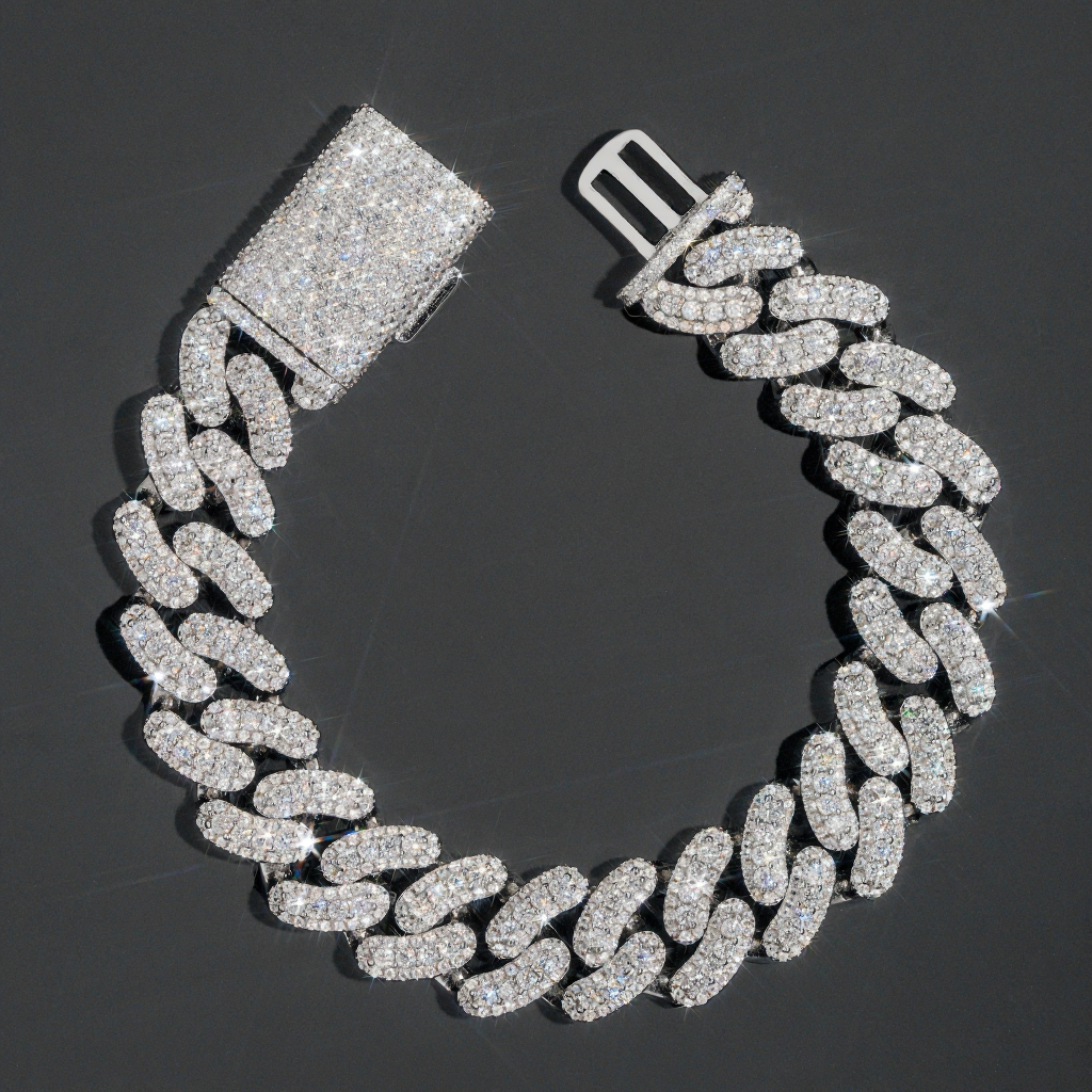 15mm Three Rows Diamond Cuban Link Bracelet