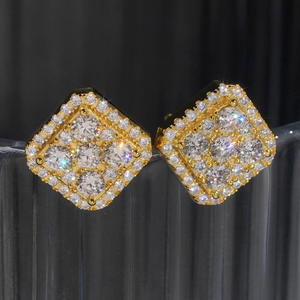 Hip Hop Style Square Moissanite Earrings