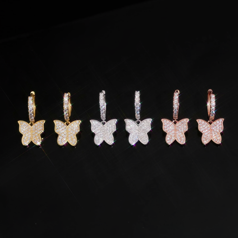 Fashion Butterfly Moissanite Hoop Earrings