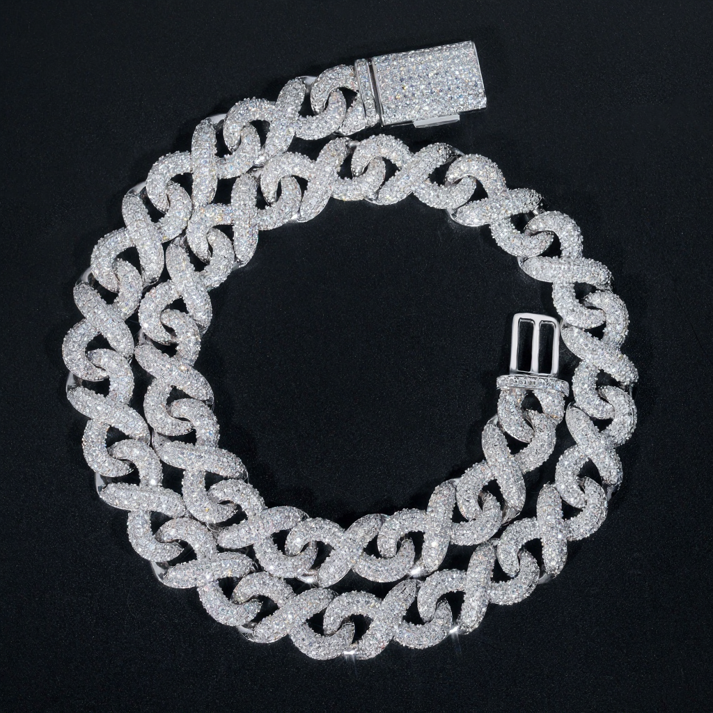High Quality Iced Out 15MM Moissanite Infinity Cuban Link Chain