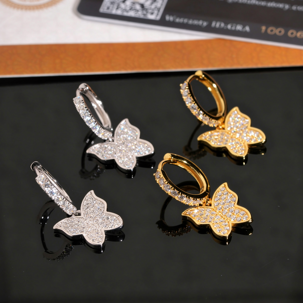 Fashion Butterfly Moissanite Hoop Earrings