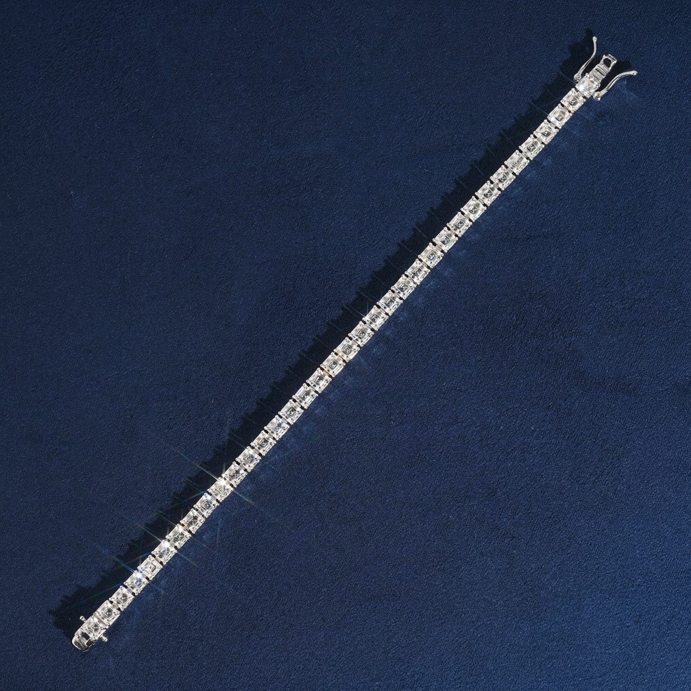 Zuanfa Asscher Cut 4*4mm Moissanite Tennis Bracelet