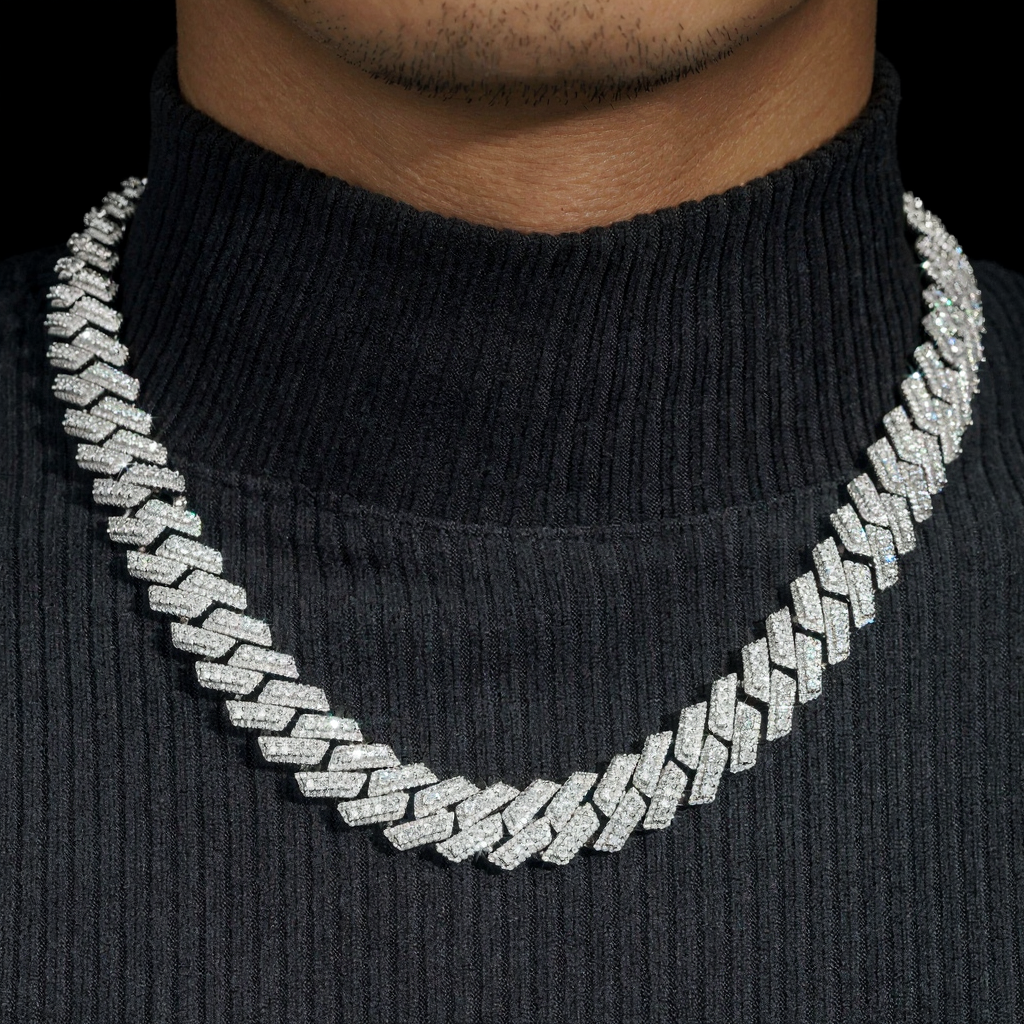 Top Quality Three Rows Moissanite Cuban Link Chain