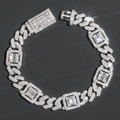 Iced Out Hip Hop 12mm Baguette Moissanite Diamond Cuban Link Bracelet
