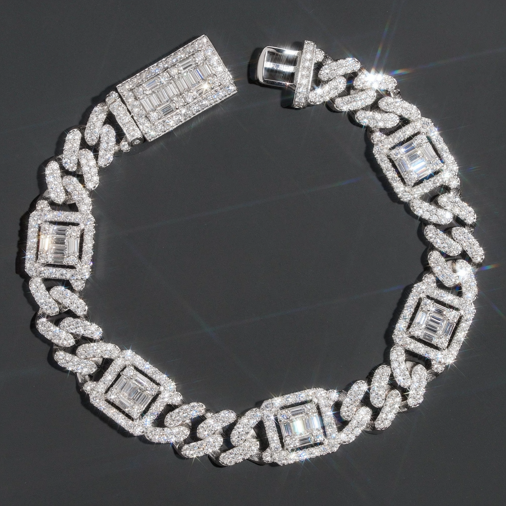 Iced Out Hip Hop 12mm Baguette Moissanite Diamond Cuban Link Bracelet