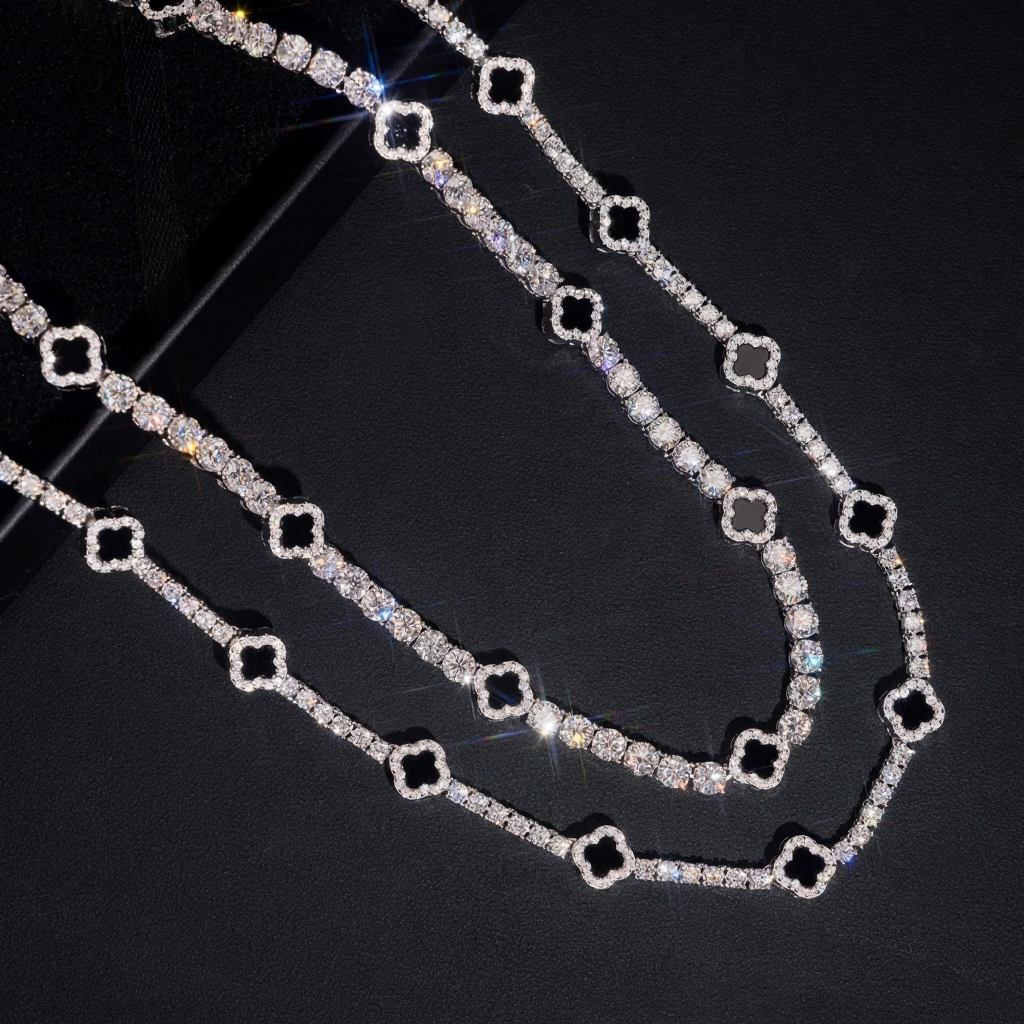 Black Clover Moissanite Tennis Chain