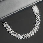 15mm Width Regular Miami Moissanite Solid Silver 925 Cuban Link Chain