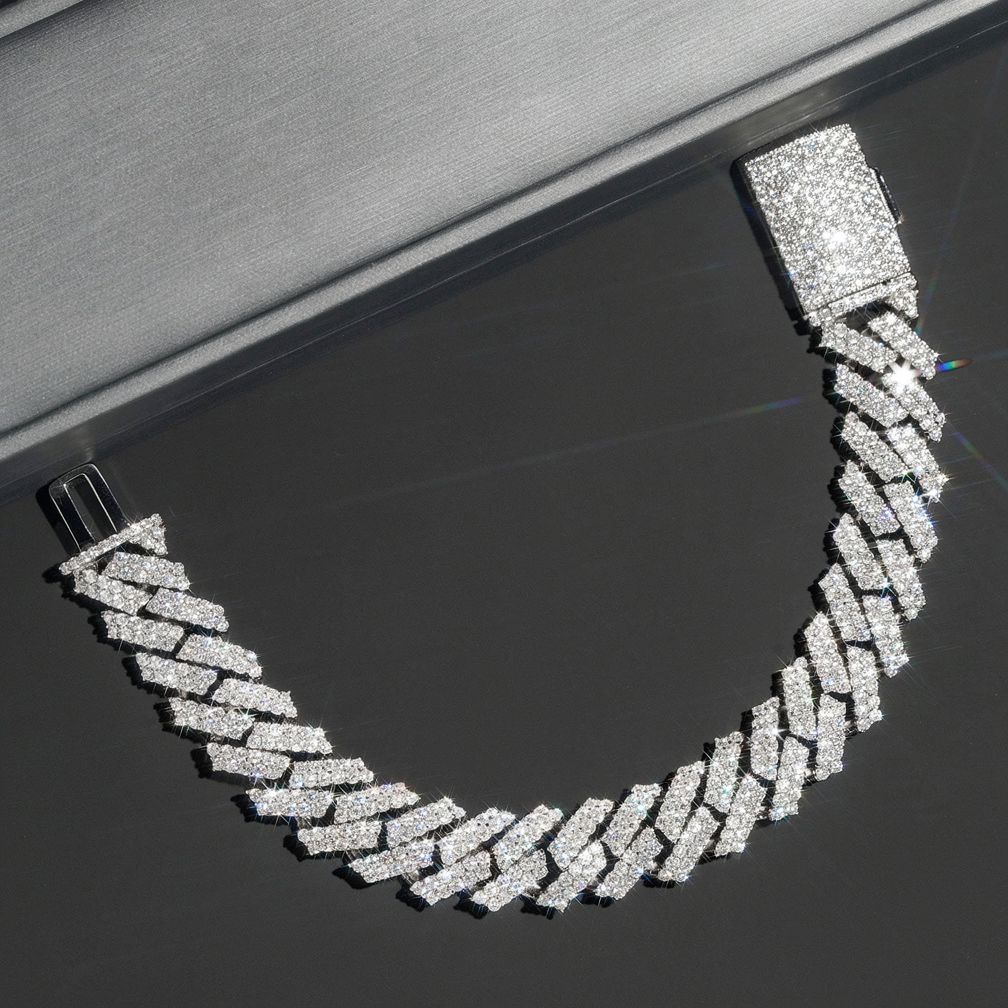15mm Width Regular Miami Moissanite Solid Silver 925 Cuban Link Chain