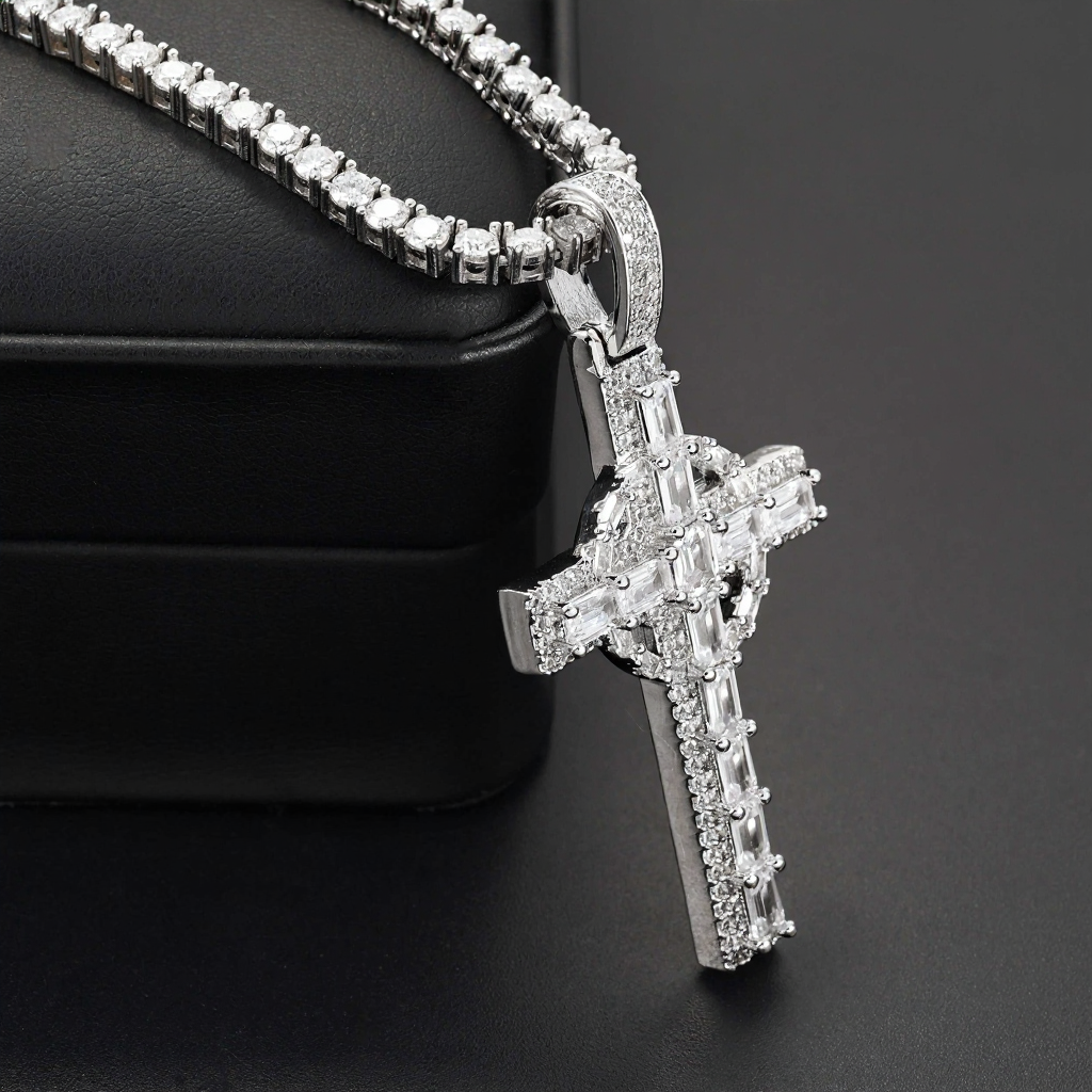 Cross Moissanite Diamond 18k Gold Plated Pendant