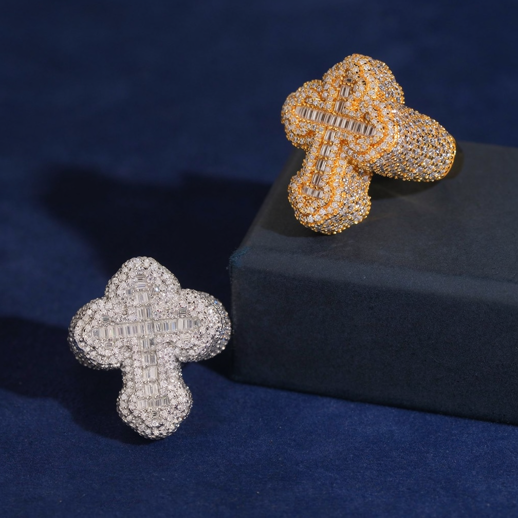 Iced Out Cross Moissanite Ring