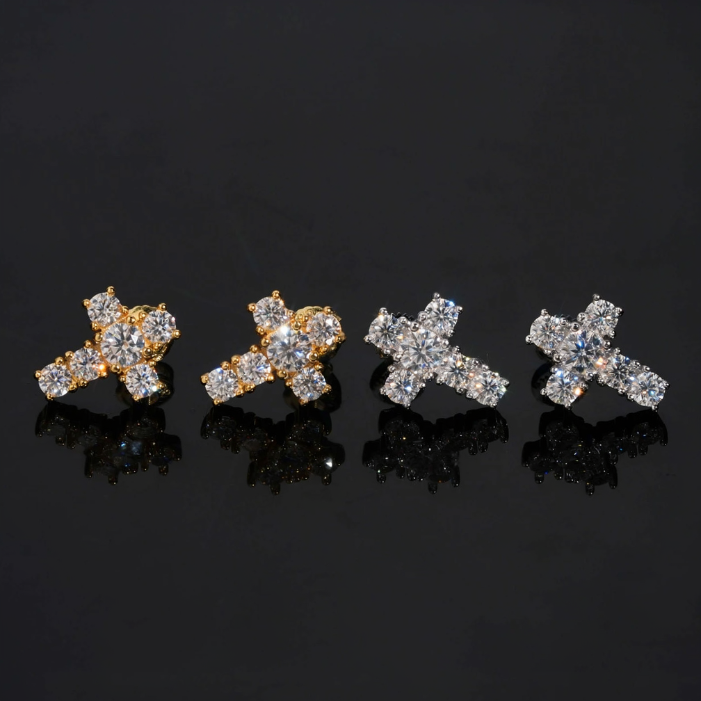 Zuanfa Iced Out Moissanite Cross Earrings