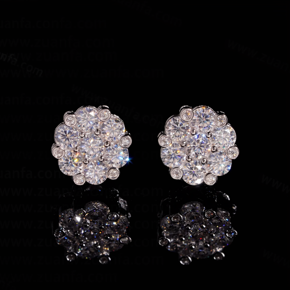 Zaunfa Luxury Flower Shape Moissanite Earrings