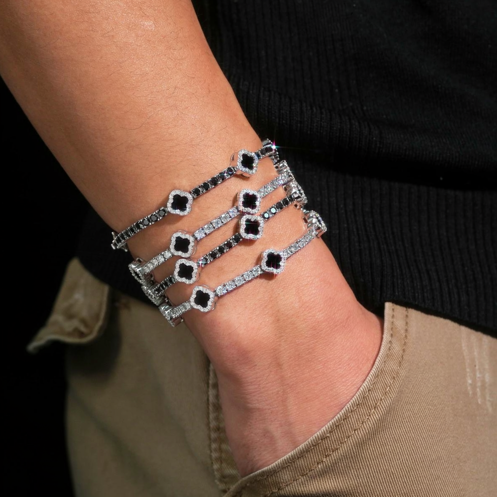 Zuanfa 3MM Black Agate Clover Tennis Bracelet