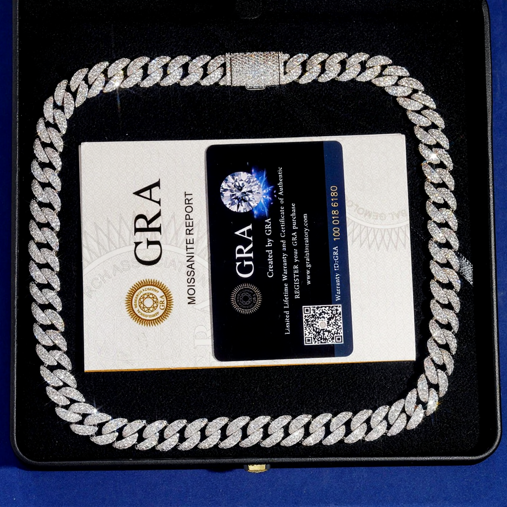 Moon Shape Two Row 12mm Moissanite Cuban Link Chain