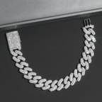 15mm Three Rows Diamond Cuban Link Bracelet