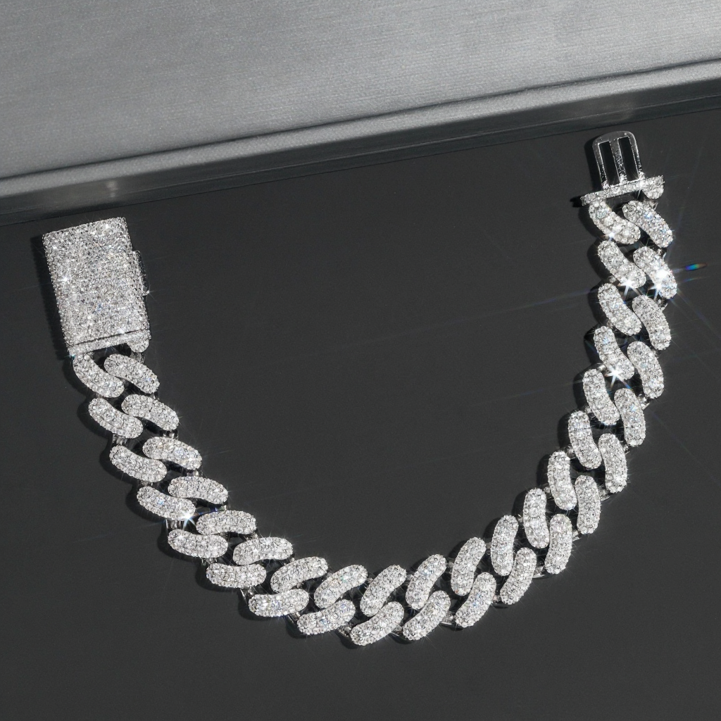15mm Three Rows Diamond Cuban Link Bracelet