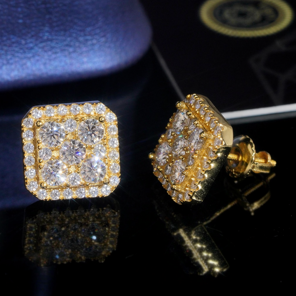 Hip Hop Style Square Moissanite Earrings