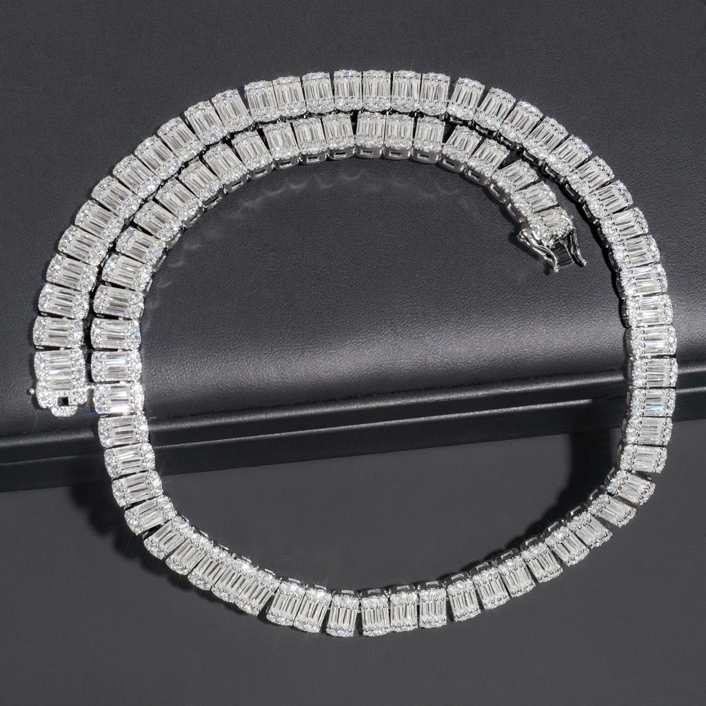 Baguette Diamond Luxury 10MM Moissanite Tennis Necklace