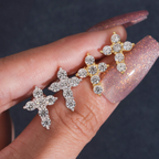 Hip Hop Style Moissanite Cross Earrings