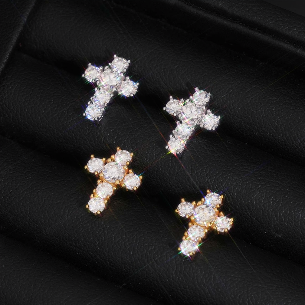 Zuanfa Religious Hip Hop Moissanite Cross Earrings