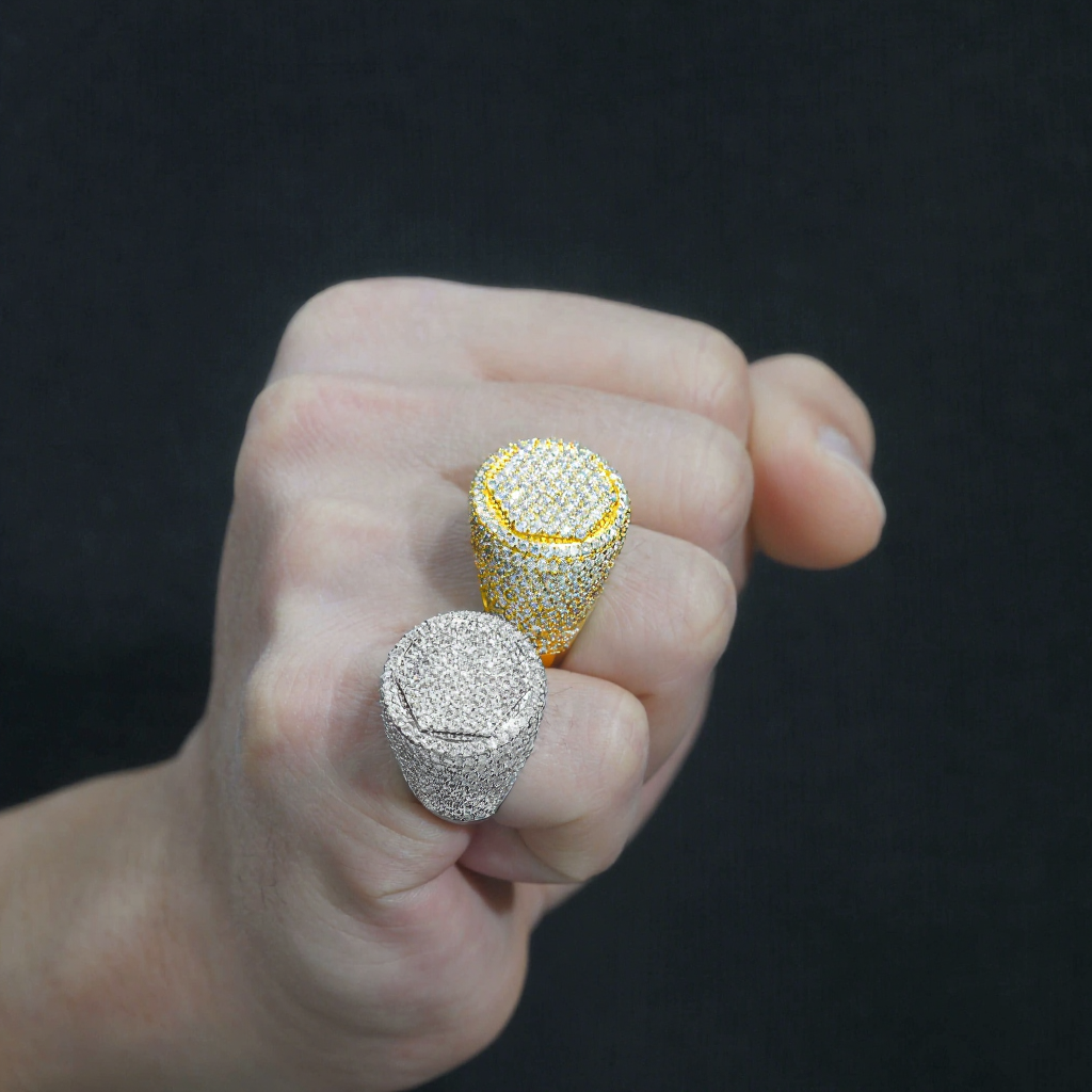 Luxury New Designs 925 Sterling Silver Hip Hop Men Moissanite Ring